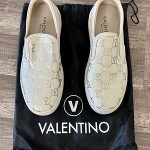 Valentino White Slip-On Sneakers with Logo
